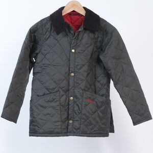 Barbour Kid's Liddesdale Quilted Olive Green Jacket Kids Size M 8-9 Red Lined